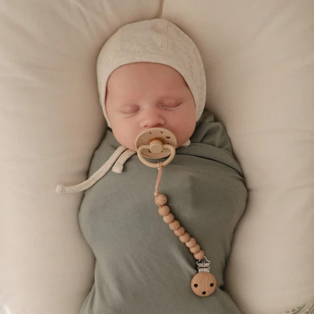 Mushie - Silicone Pacifier Clip - Hera Faux Wood - Mabel & Fox
