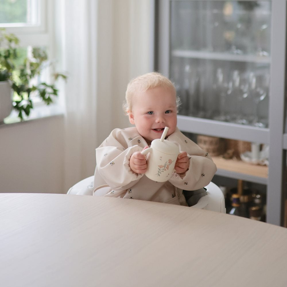 Mushie - Silicone Training Cup + Straw - Pink Flowers - Mabel & Fox