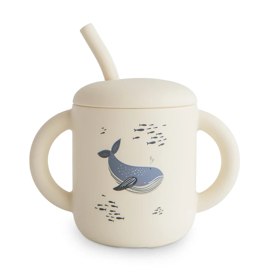 Mushie - Silicone Training Cup + Straw - Whales - Mabel & Fox