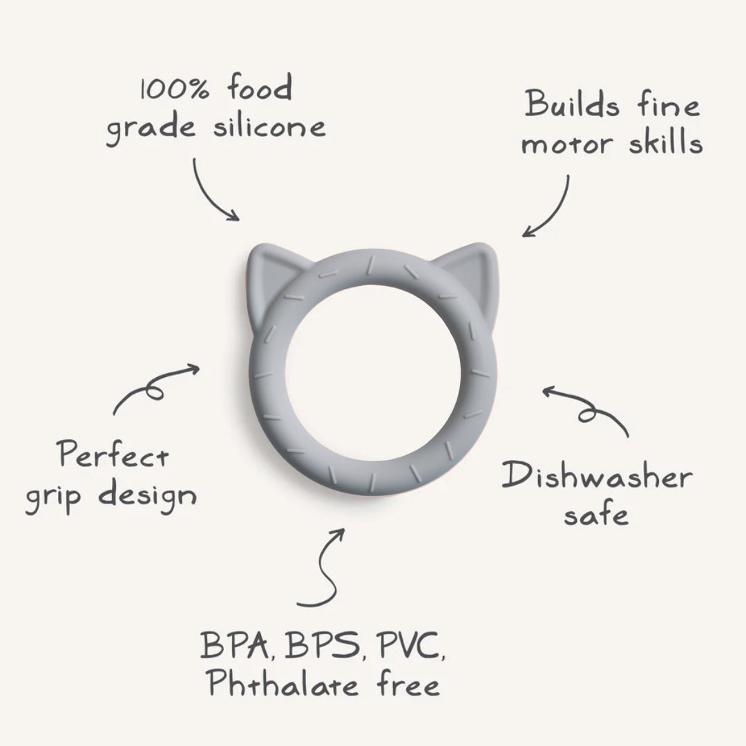 Mushie - Teether Cat - Stone - Mabel & Fox