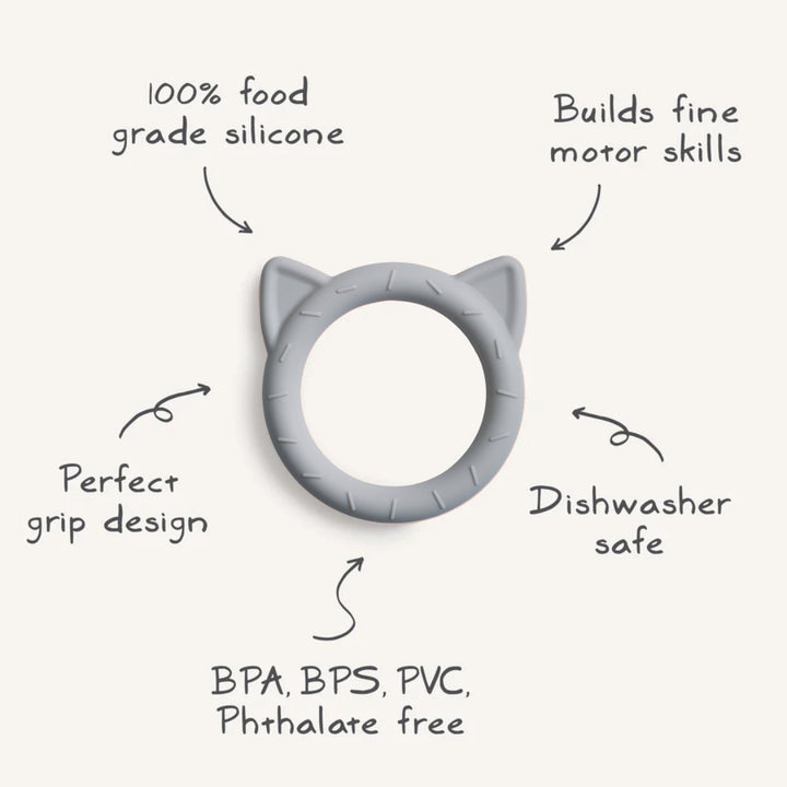 Mushie - Teether Cat - Stone - Mabel & Fox