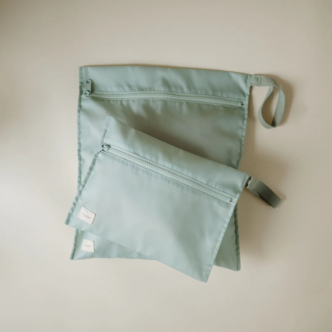 Mushie- Water Resistant Wet Bag - Roman Green ( 2 Pack ) - Mabel & Fox