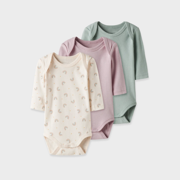 Name It - Long Sleeve Bodysuit Set - Rainbows (3 Pcs) - Mabel & Fox