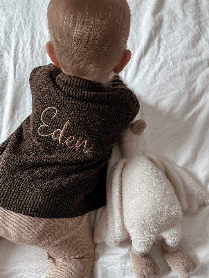 Name It - Personalised Knit Cardigan - Dark Brown - Mabel & Fox