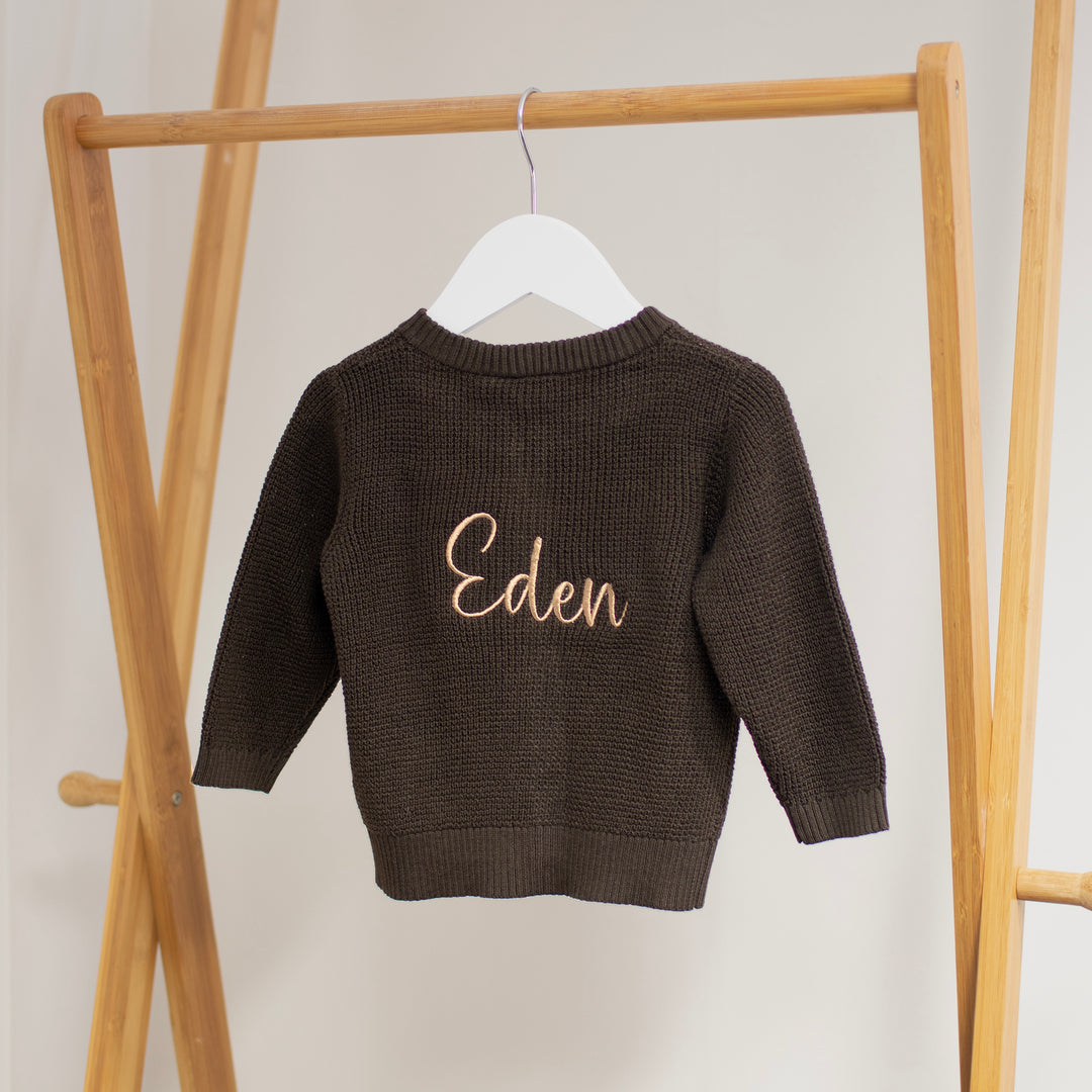 Name It - Personalised Knit Cardigan - Dark Brown - Mabel & Fox