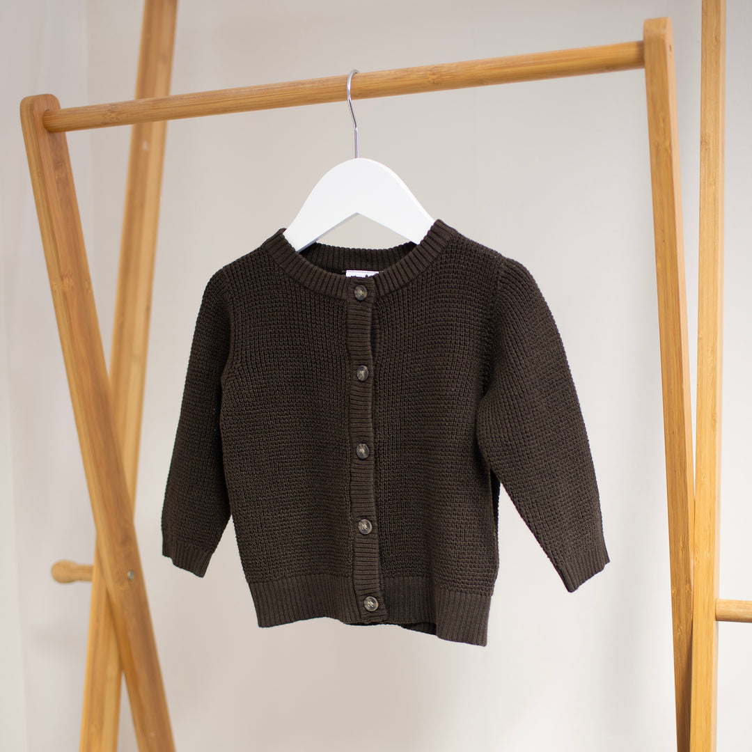Name It - Personalised Knit Cardigan - Dark Brown - Mabel & Fox