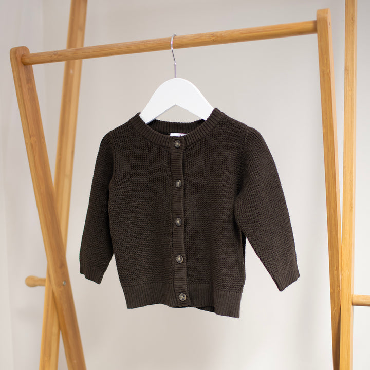 Name It - Personalised Knit Cardigan - Dark Brown - Mabel & Fox