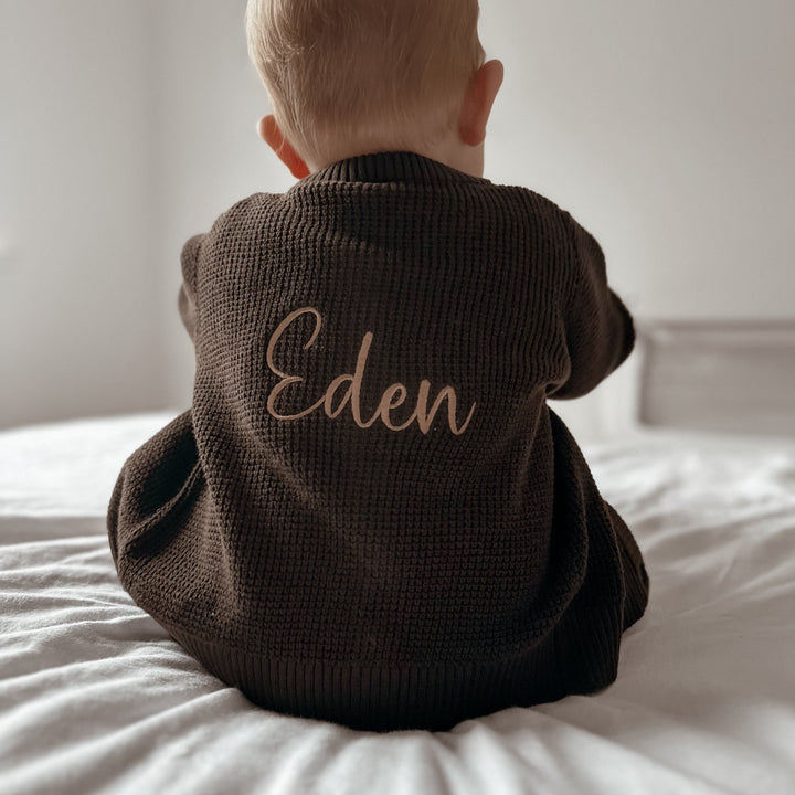 Name It - Personalised Knit Cardigan - Dark Brown - Mabel & Fox