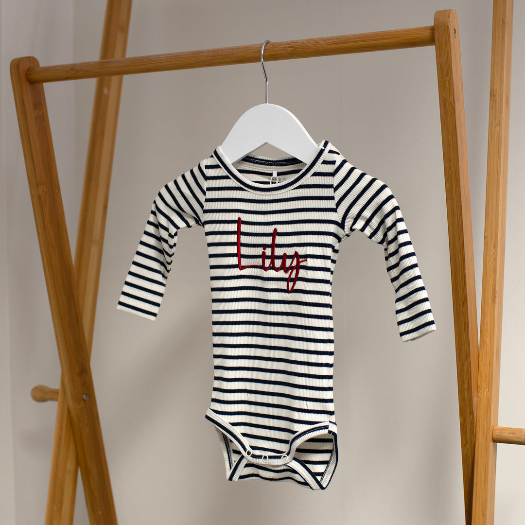 Name It - Personalised Striped Bodysuit - Dark Sapphire - Mabel & Fox