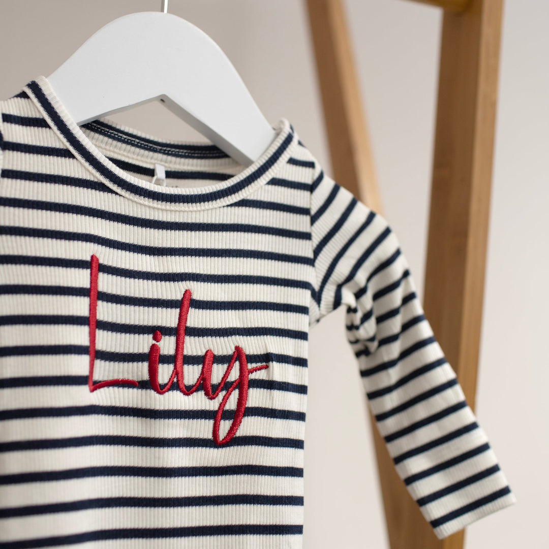 Name It - Personalised Striped Bodysuit - Dark Sapphire - Mabel & Fox