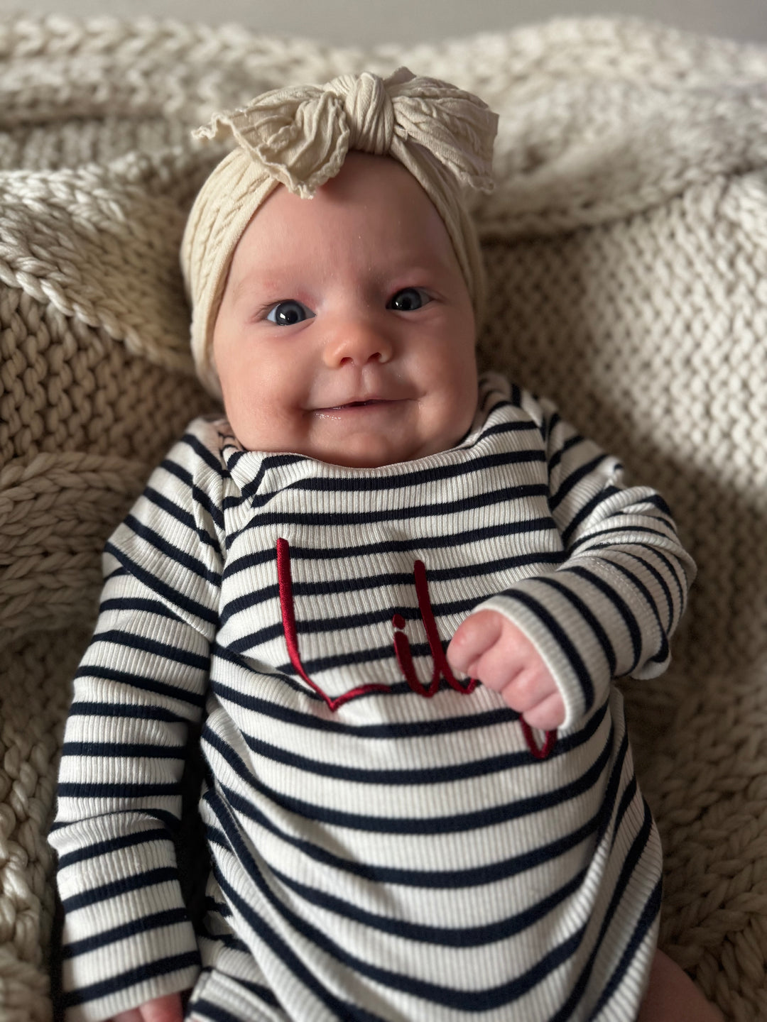 Name It - Personalised Striped Bodysuit - Dark Sapphire - Mabel & Fox