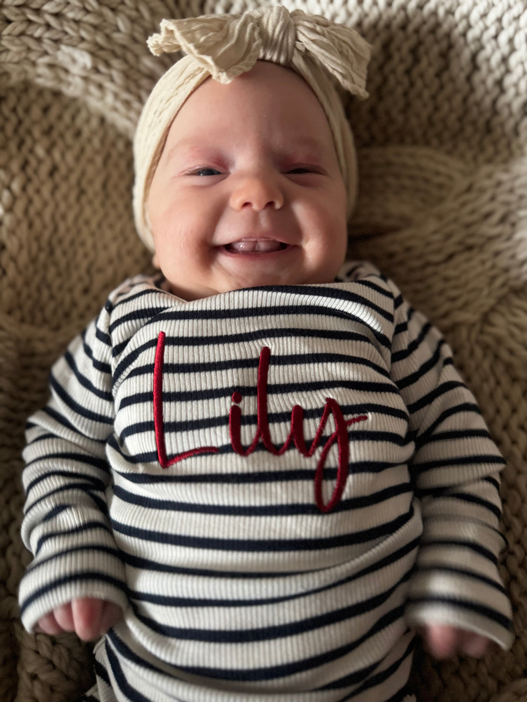 Name It - Personalised Striped Bodysuit - Dark Sapphire - Mabel & Fox