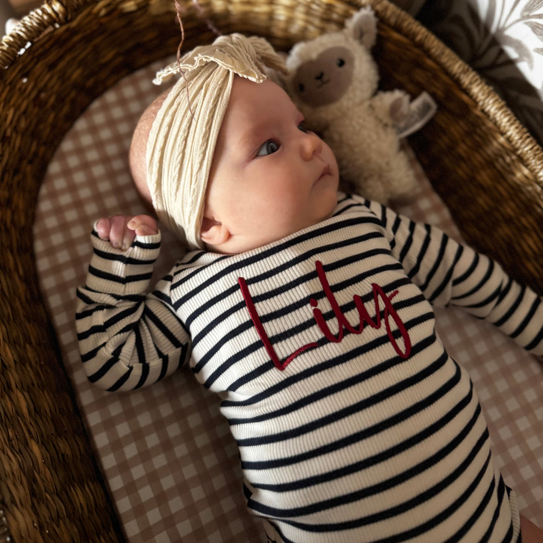 Name It - Personalised Striped Bodysuit - Dark Sapphire - Mabel & Fox
