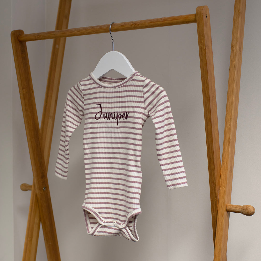 Name It - Personalised Striped Bodysuit - Deauville Mauve - Mabel & Fox