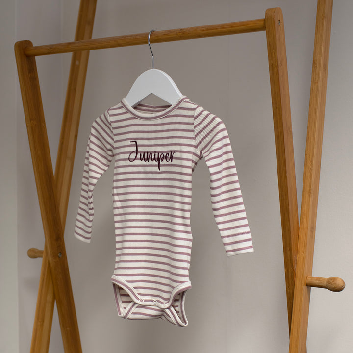 Name It - Personalised Striped Bodysuit - Deauville Mauve - Mabel & Fox