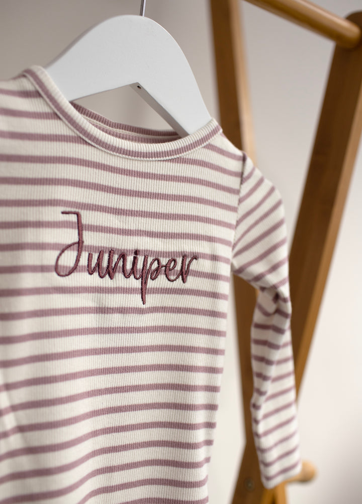 Name It - Personalised Striped Bodysuit - Deauville Mauve - Mabel & Fox