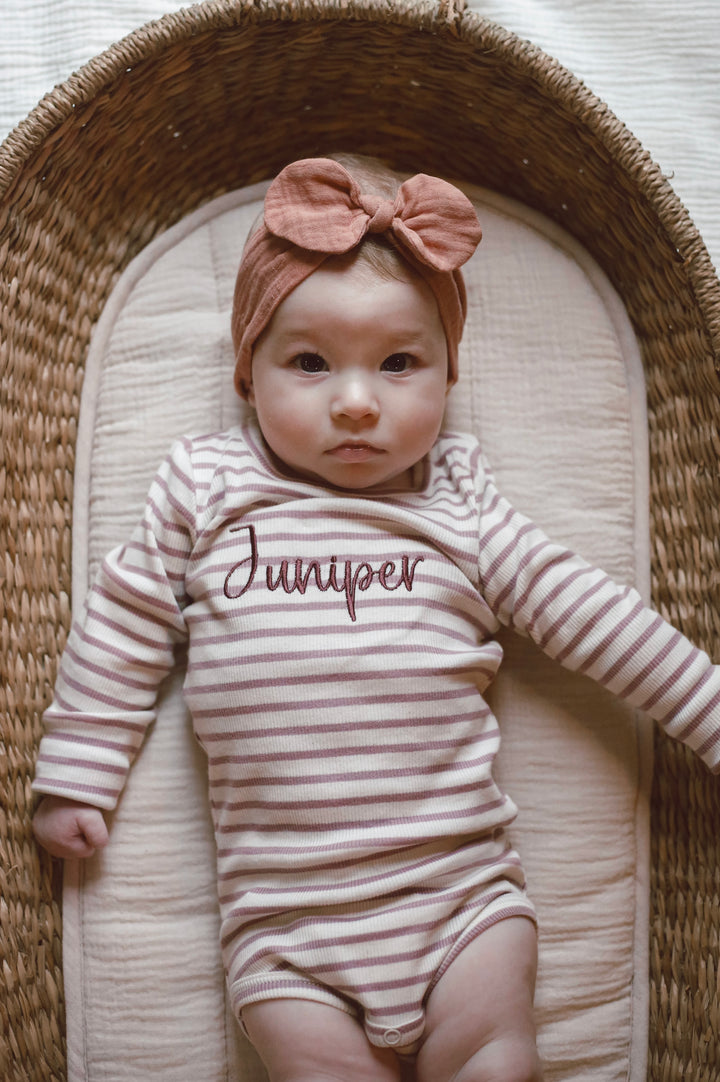 Name It - Personalised Striped Bodysuit - Deauville Mauve - Mabel & Fox