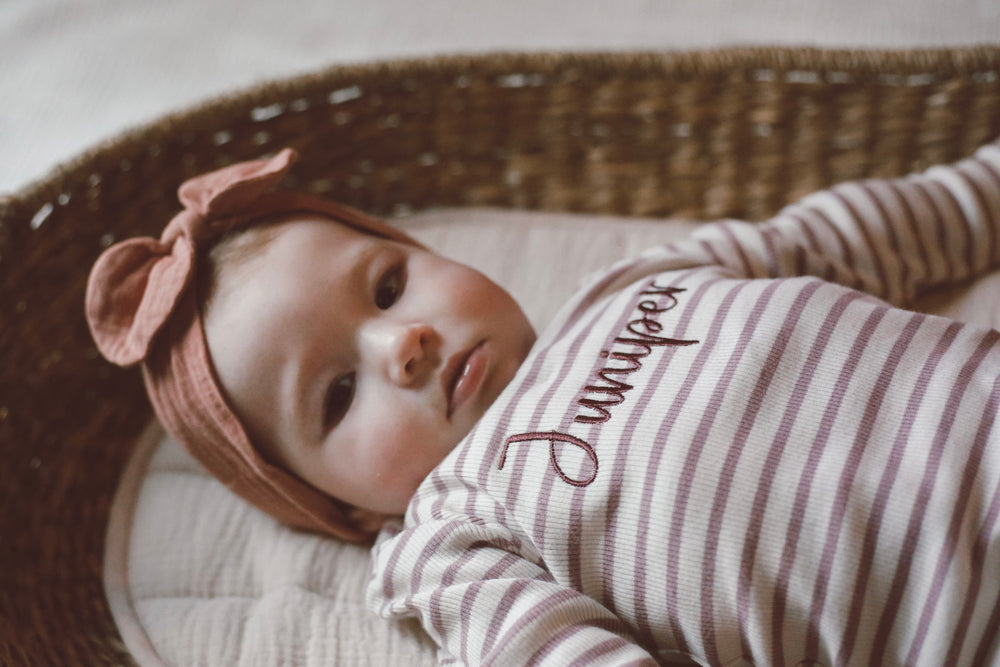 Name It - Personalised Striped Bodysuit - Deauville Mauve - Mabel & Fox