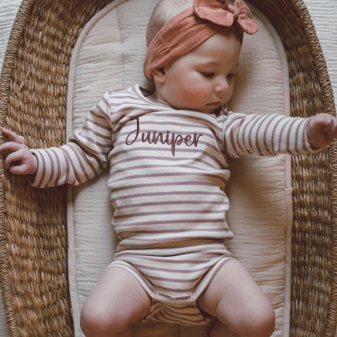 Name It - Personalised Striped Bodysuit - Deauville Mauve - Mabel & Fox