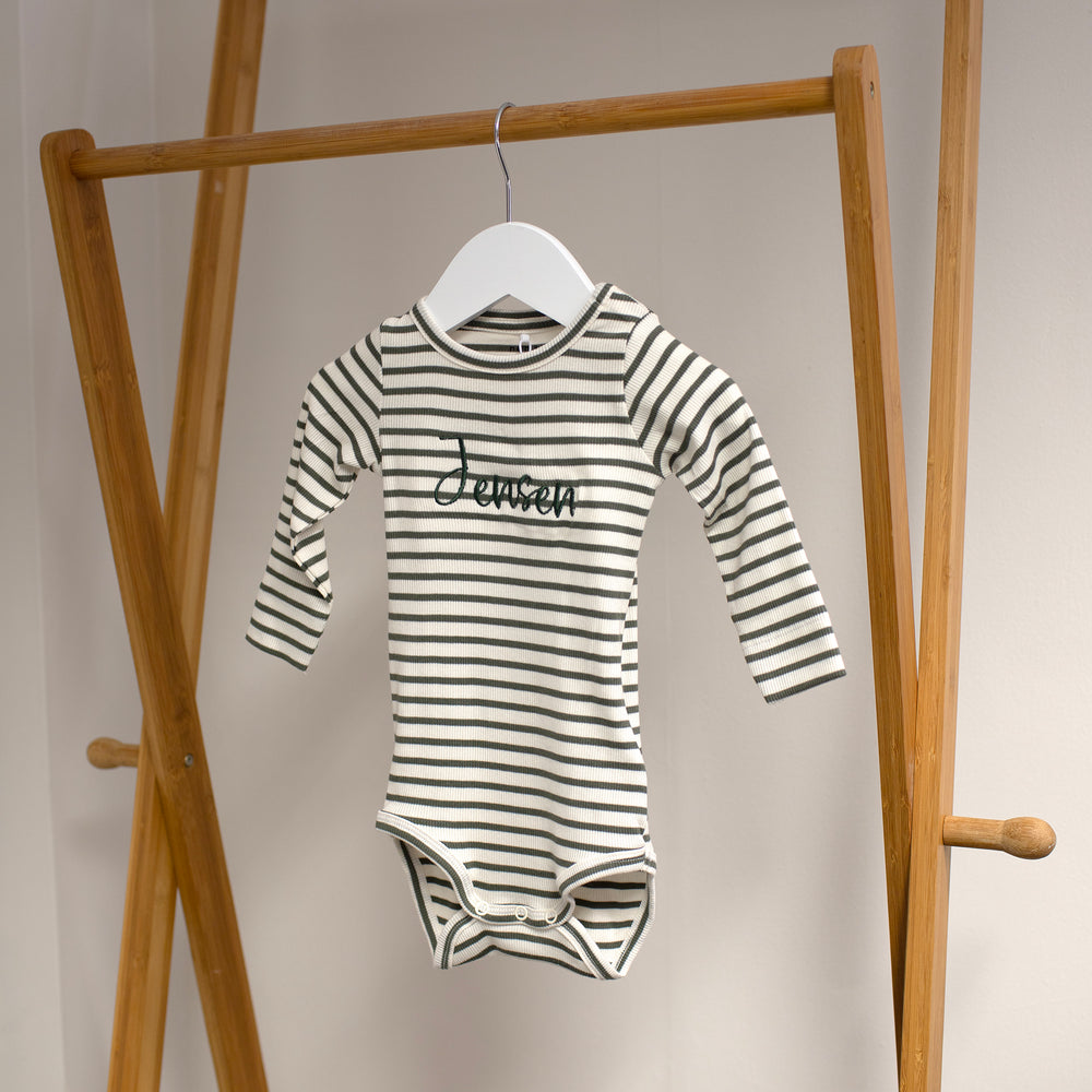 Name It - Personalised Striped Bodysuit - Dusty Olive - Mabel & Fox