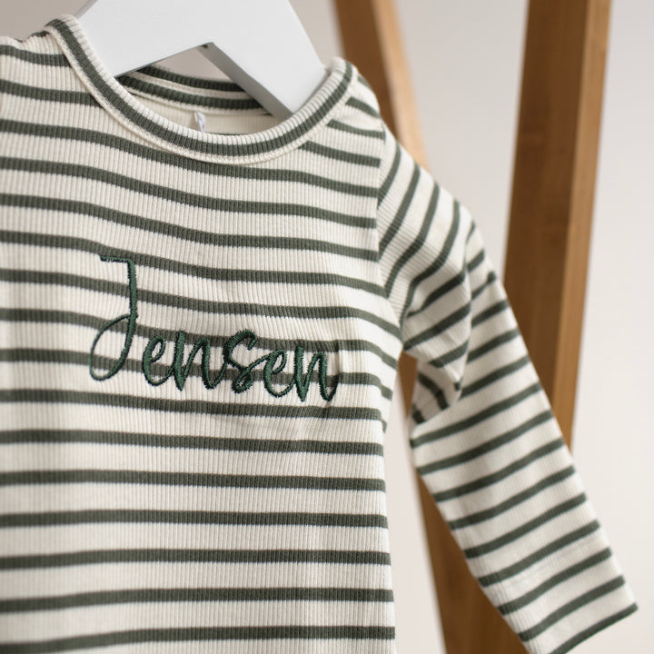 Name It - Personalised Striped Bodysuit - Dusty Olive - Mabel & Fox