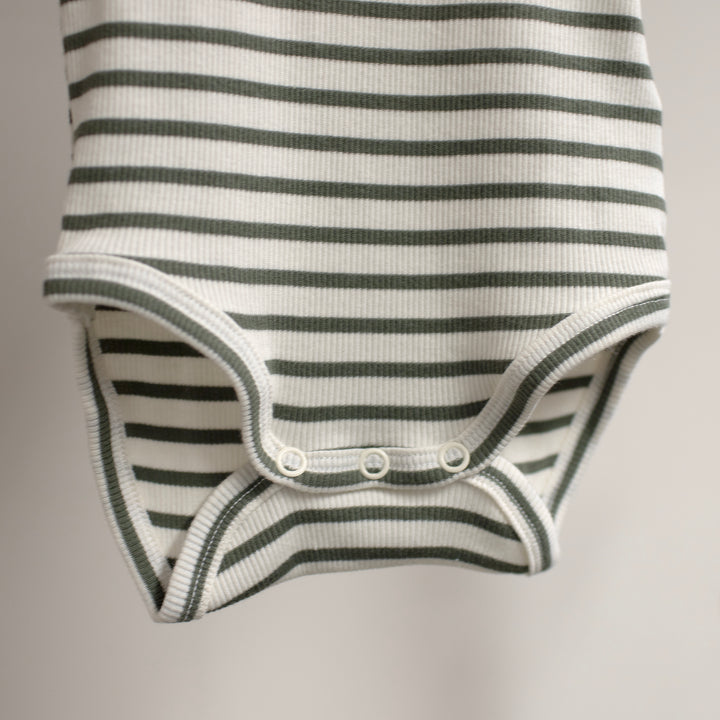 Name It - Personalised Striped Bodysuit - Dusty Olive - Mabel & Fox