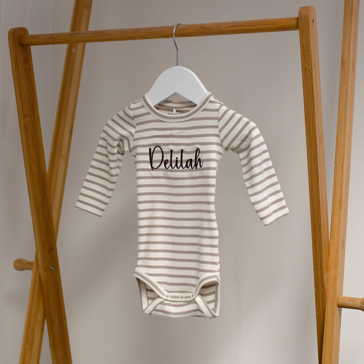 Name It - Personalised Striped Bodysuit - Pure Cashmere - Mabel & Fox