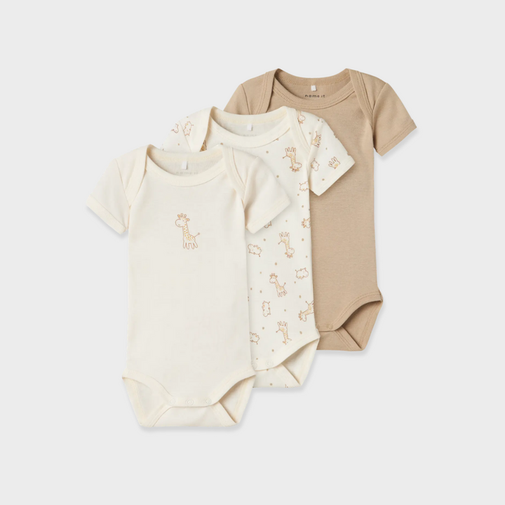 Name It - Short Sleeve Bodysuit Set - Giraffe (3 Pcs) - Mabel & Fox