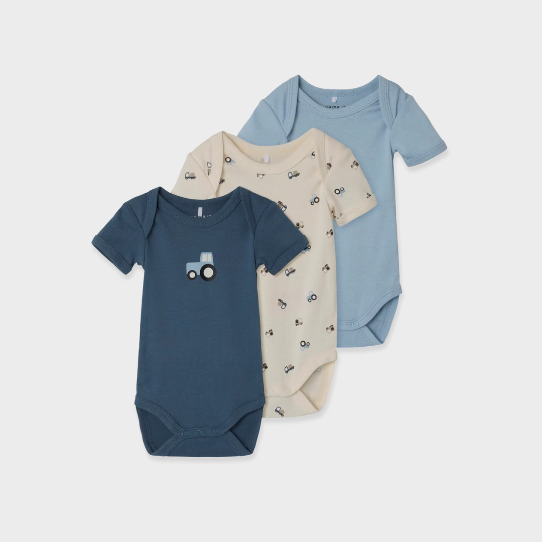 Name It - Short Sleeve Bodysuit Set - Tractors (3 Pcs) - Mabel & Fox