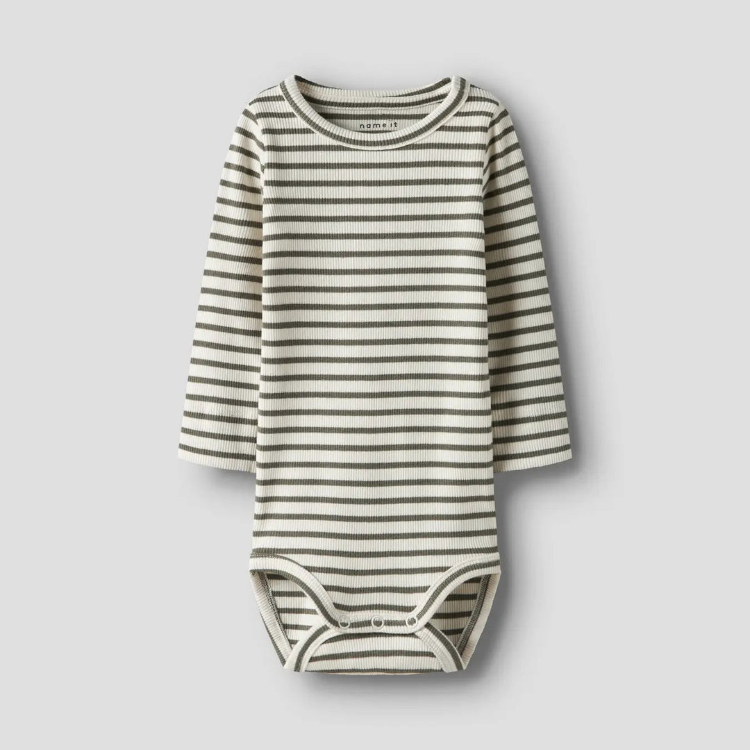 Name It - Striped Bodysuit - Dusty Olive - Mabel & Fox