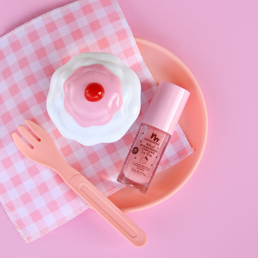 No Nasties – Kids Natural Lip Gloss – Strawberry Cupcake Shimmery Pink - Mabel & Fox