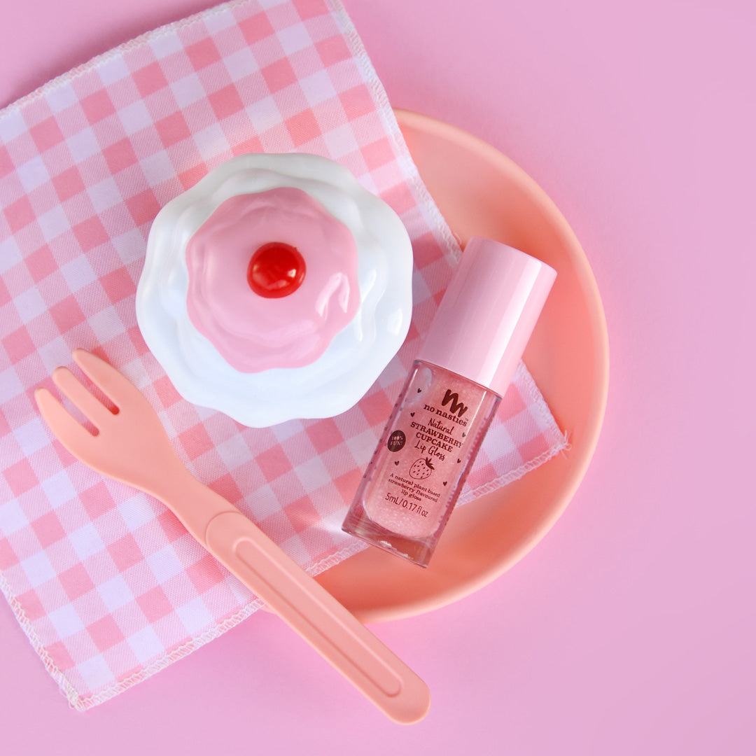 No Nasties – Kids Natural Lip Gloss – Strawberry Cupcake Shimmery Pink - Mabel & Fox