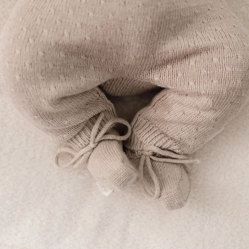Little Dutch - Knitted Booties - Soft Beige Melee - Mabel & Fox