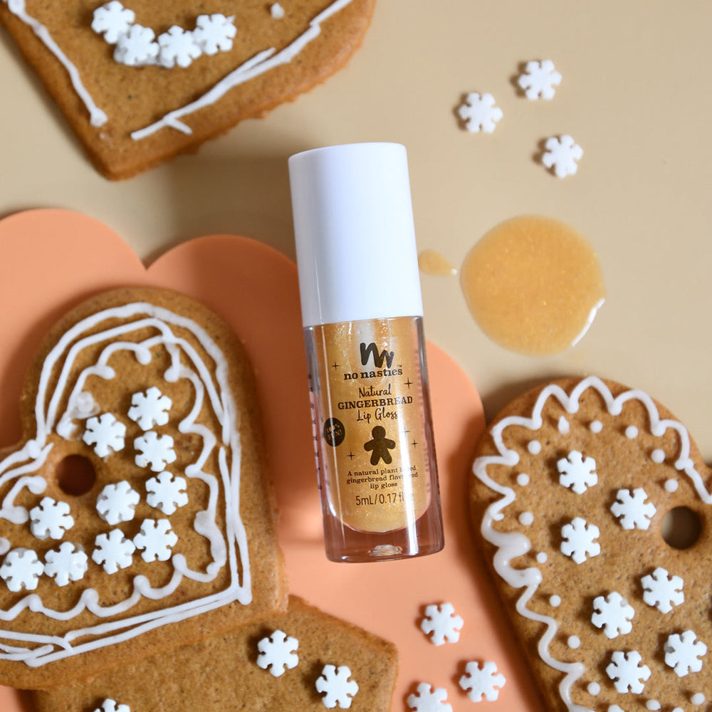No Nasties – Kids Natural Lip Gloss – Christmas Limited Edition Gingerbread Pastel Gold - Mabel & Fox