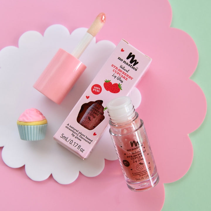 No Nasties – Kids Natural Lip Gloss – Strawberry Cupcake Shimmery Pink - Mabel & Fox