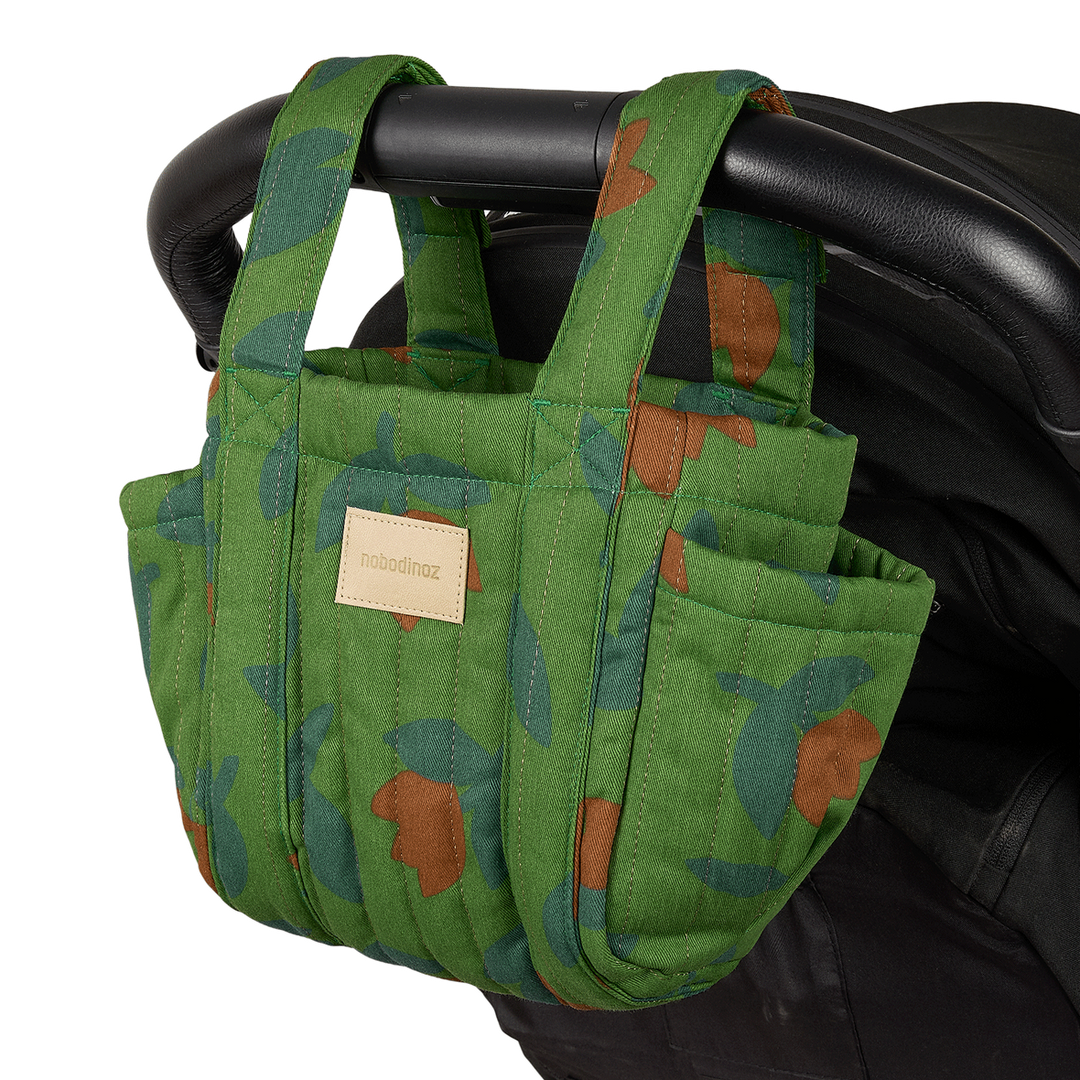 Nobodinoz - Hyde Park Stroller Organiser - Green Tulips - Mabel & Fox