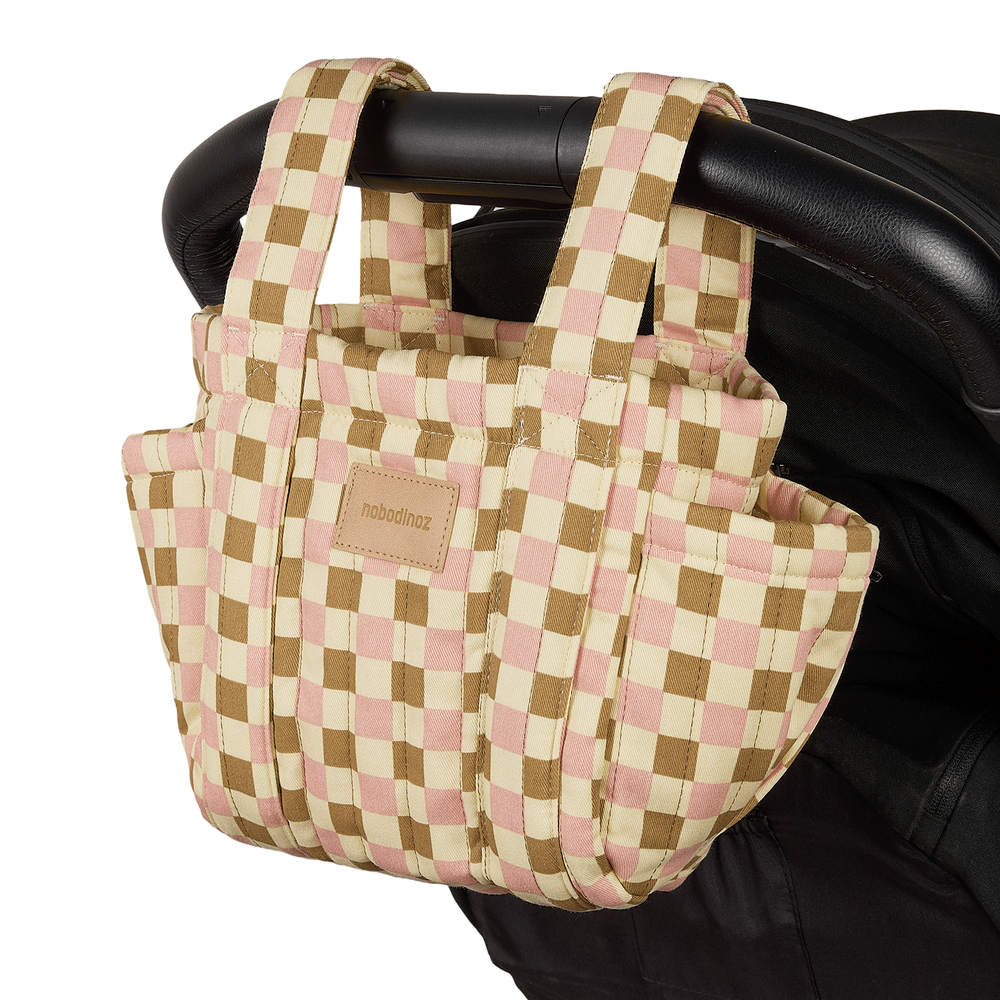 Nobodinoz - Hyde Park Stroller Organiser - Yellow Pink Mosaic - Mabel & Fox