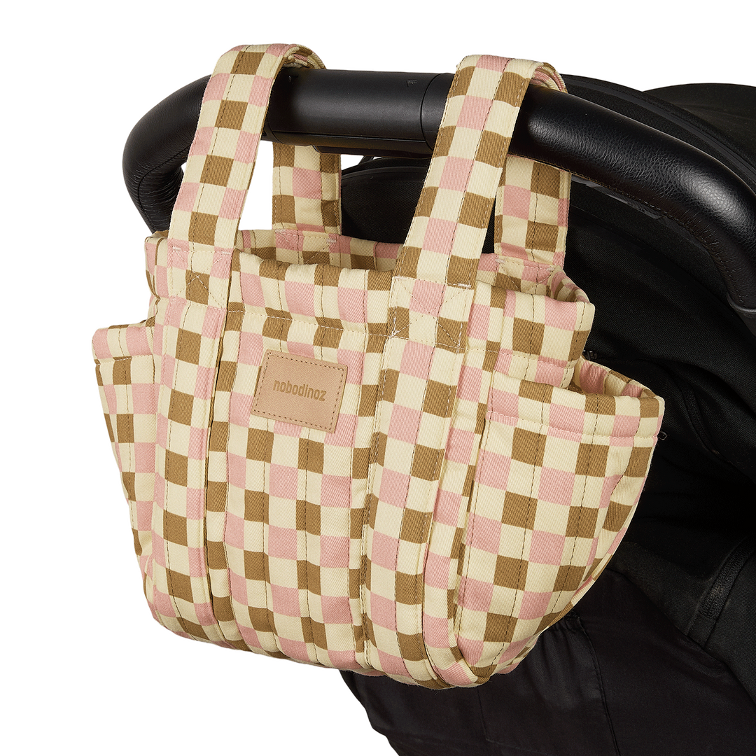 Nobodinoz - Hyde Park Stroller Organiser - Yellow Pink Mosaic - Mabel & Fox