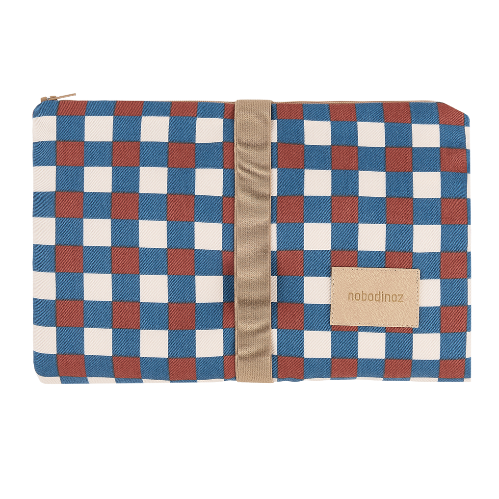 Nobodinoz- Hyde Park Waterproof Changing Pad - Blue Red Mosaic - Mabel & Fox