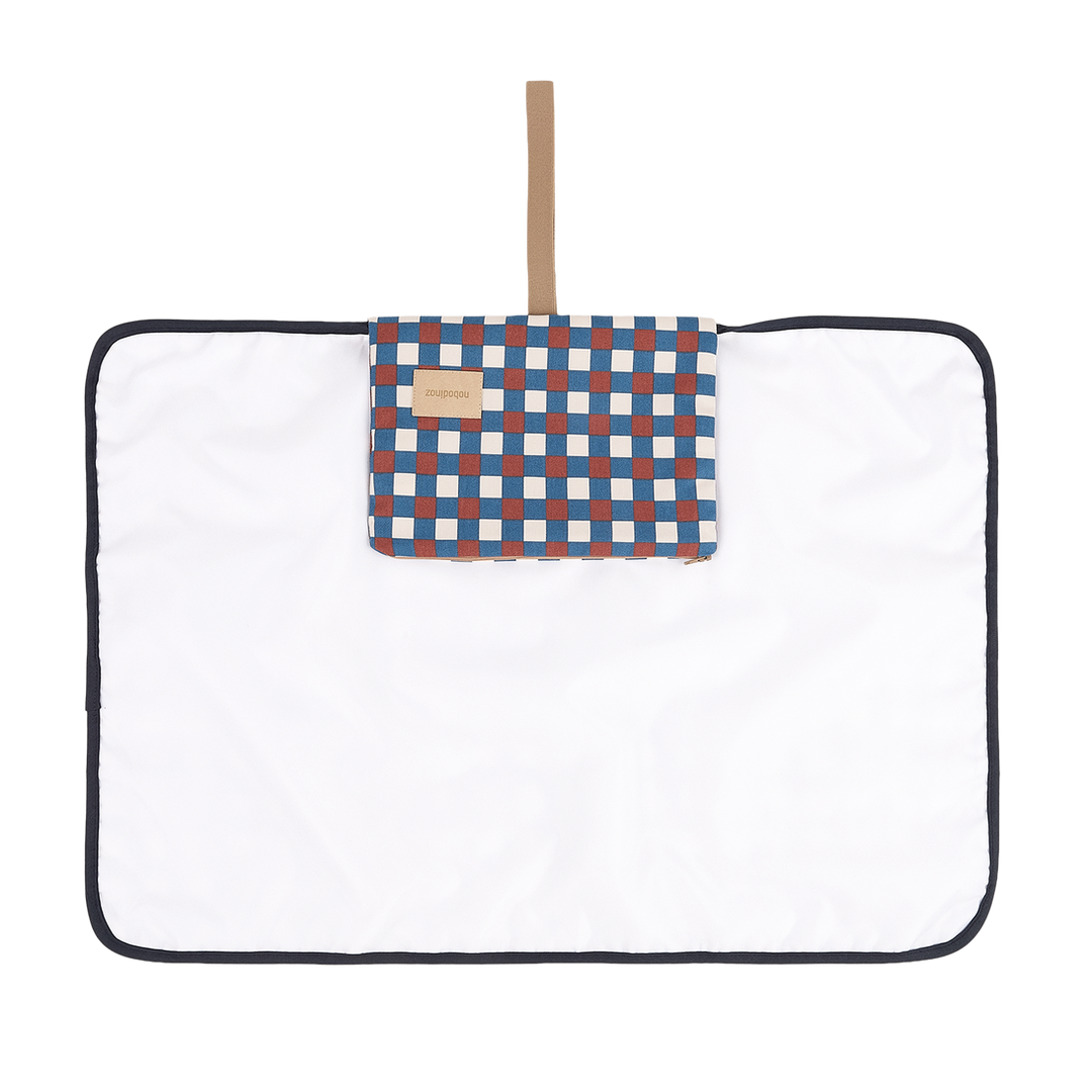 Nobodinoz- Hyde Park Waterproof Changing Pad - Blue Red Mosaic - Mabel & Fox