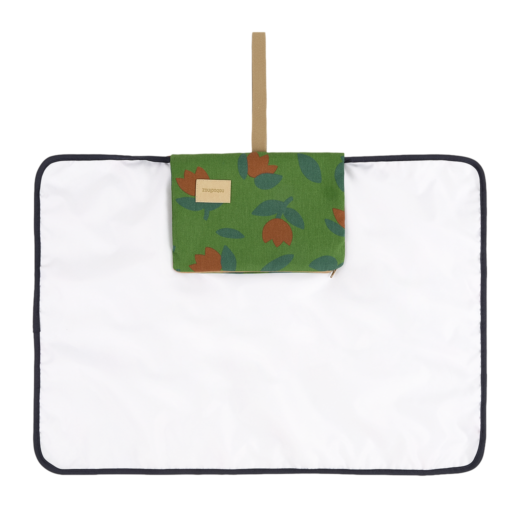 Nobodinoz- Hyde Park Waterproof Changing Pad - Green Tulips - Mabel & Fox