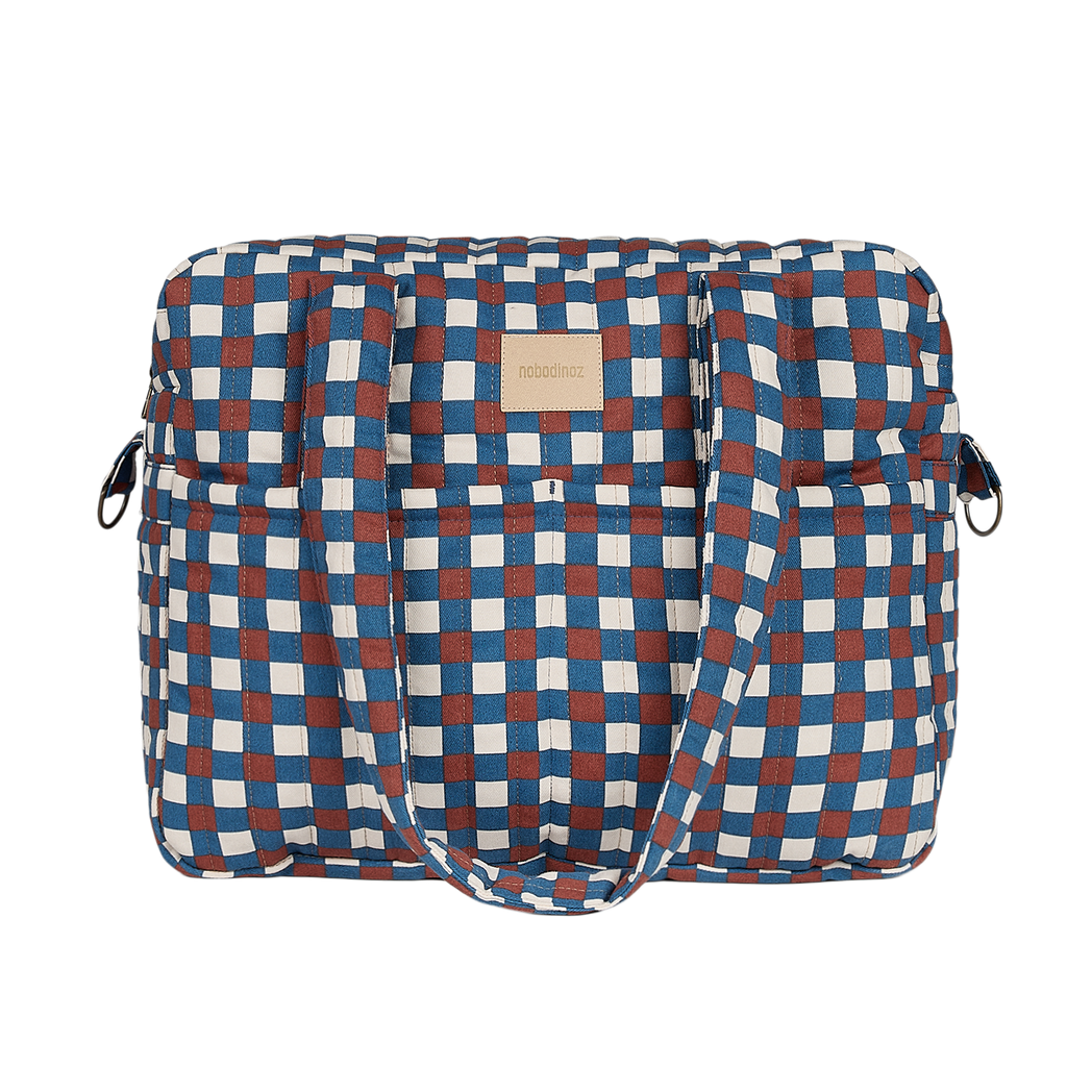 Nobodinoz - Hyde Park Waterproof Stroller Bag - Blue Red Mosaic - Mabel & Fox