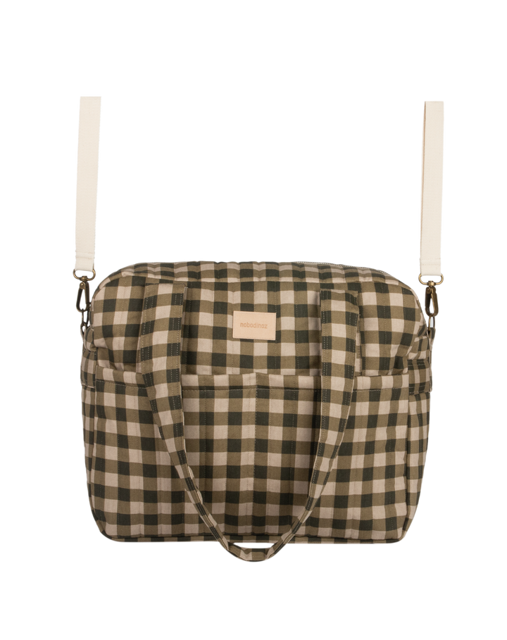 Nobodinoz- Hyde Park Waterproof Stroller Bag- Green Checks - Mabel & Fox