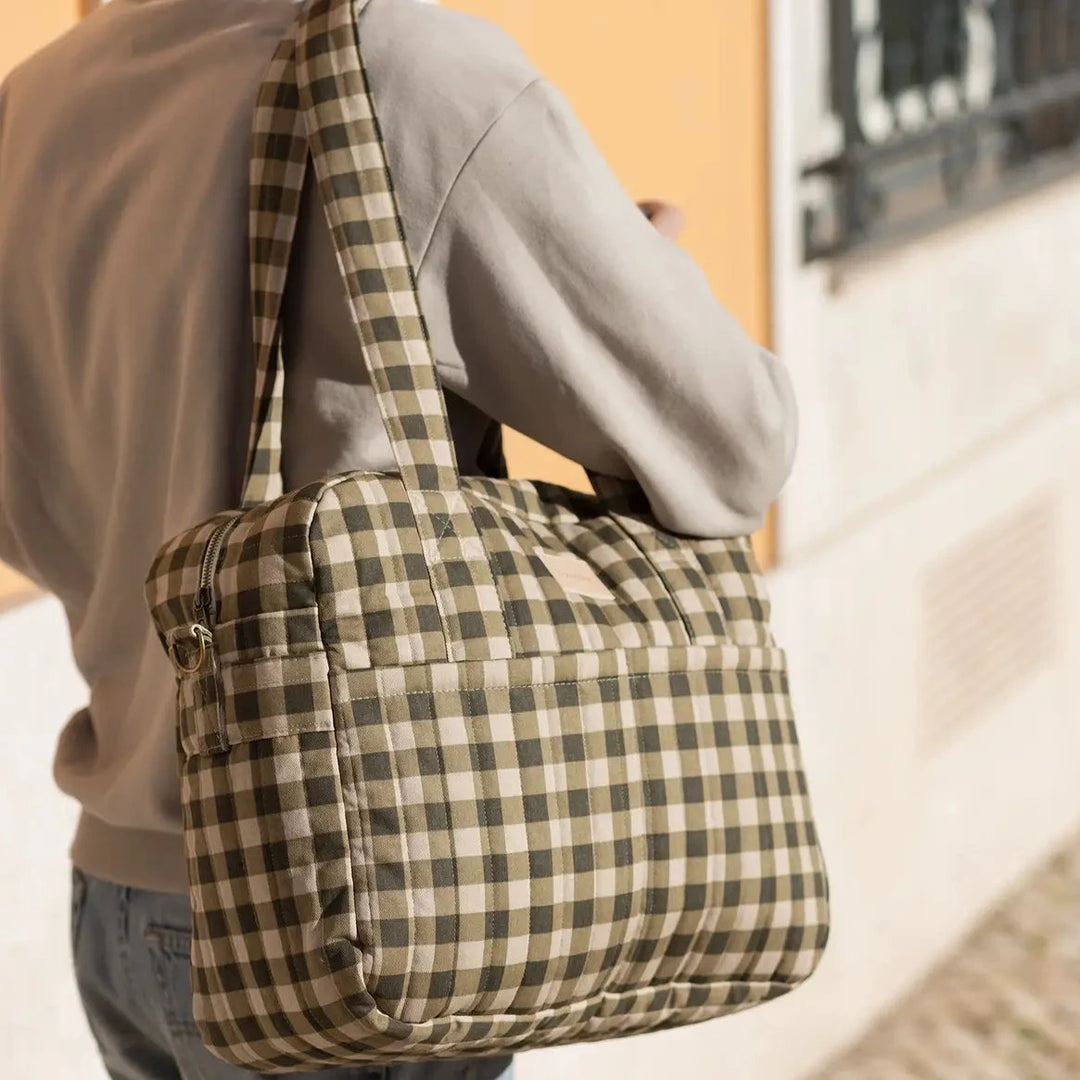 Nobodinoz- Hyde Park Waterproof Stroller Bag- Green Checks - Mabel & Fox
