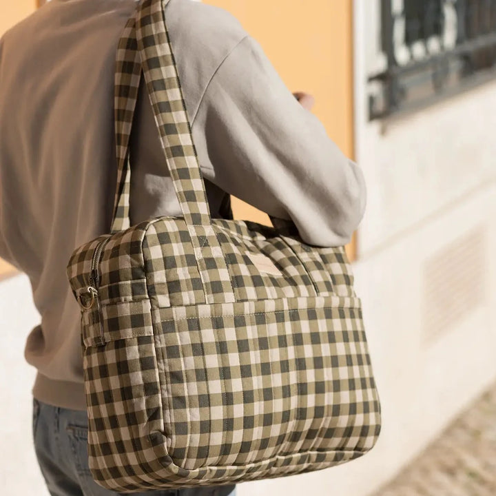 Nobodinoz- Hyde Park Waterproof Stroller Bag- Green Checks - Mabel & Fox