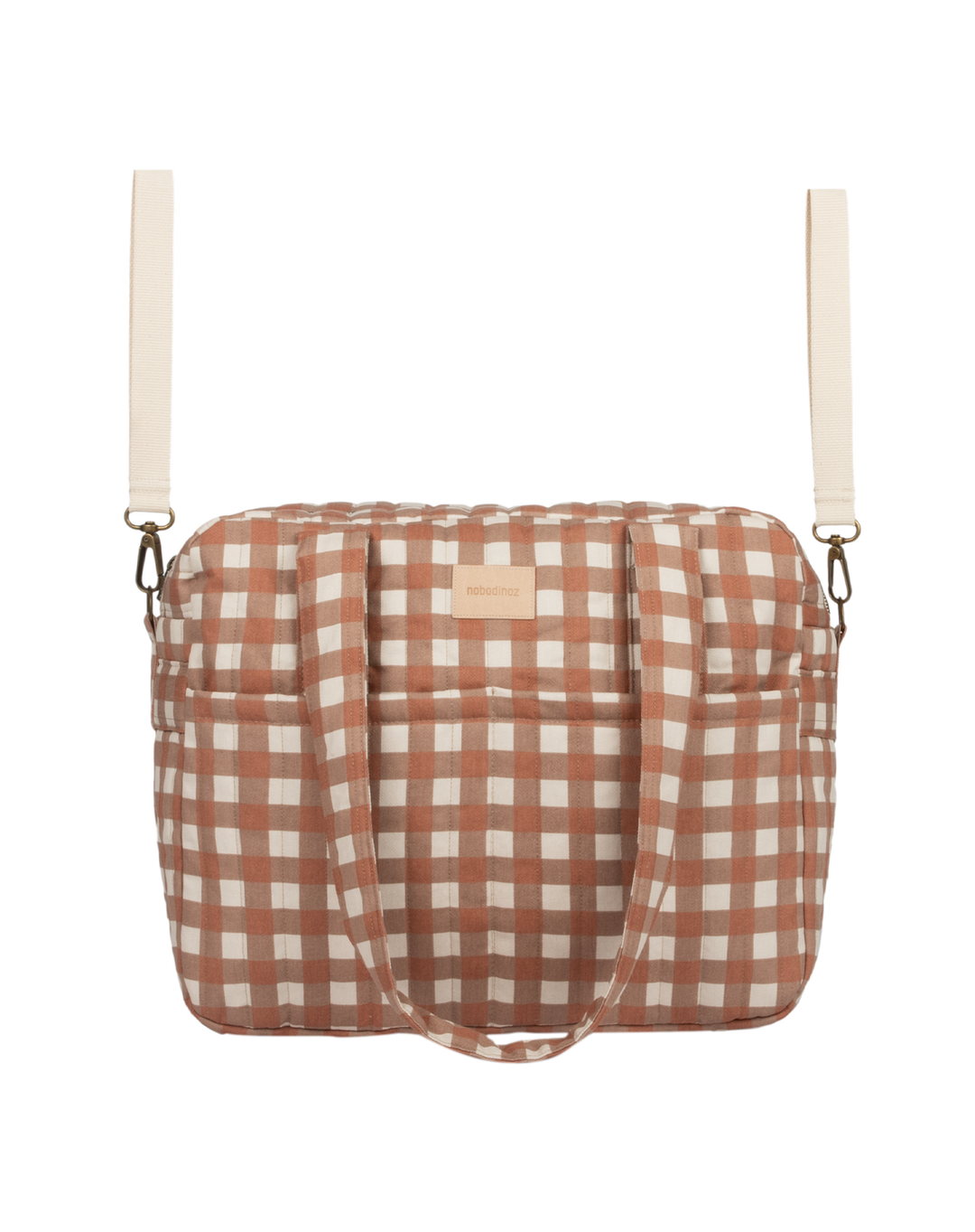 Nobodinoz- Hyde Park Waterproof Stroller Bag- Terracotta Checks - Mabel & Fox