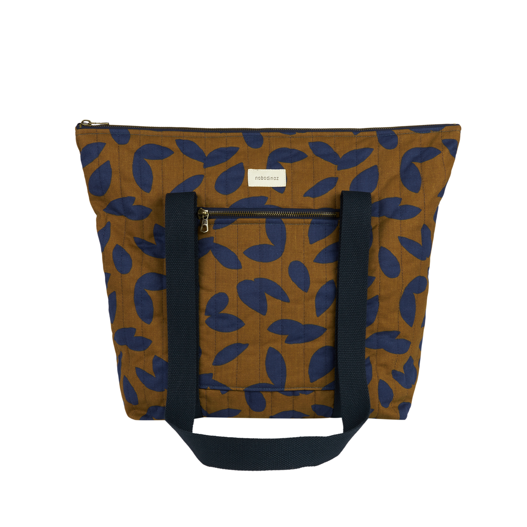 Nobodinoz - Paris-Tokyo Daily Tote Bag - Blue Leaves - Mabel & Fox