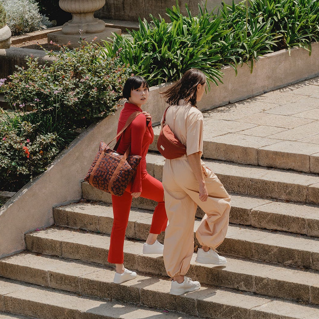 Nobodinoz - Paris-Tokyo Daily Tote Bag - Maroon Poppies - Mabel & Fox
