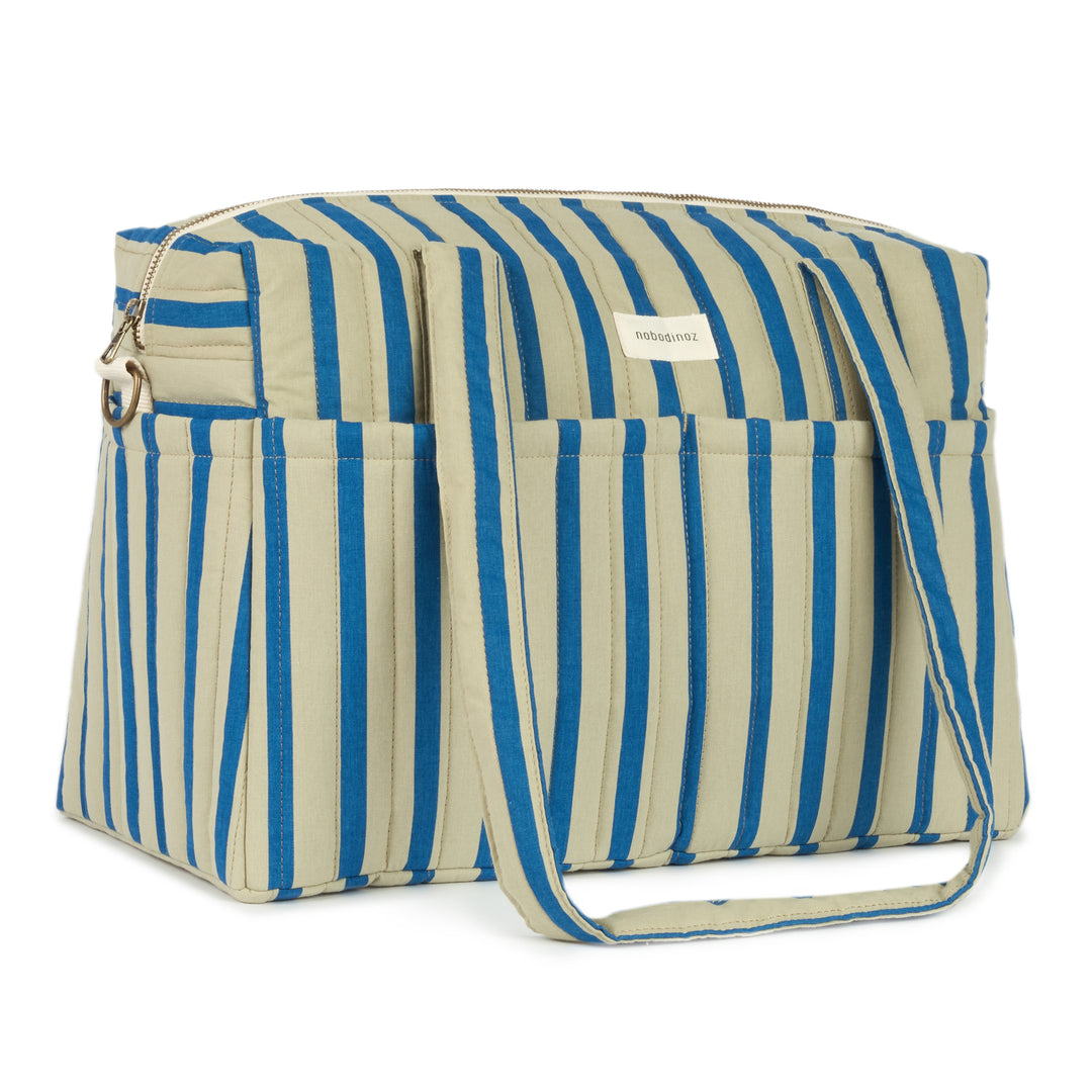 Nobodinoz - Stories Limited Edition Stroller Bag - Green Blue Stripes - Mabel & Fox