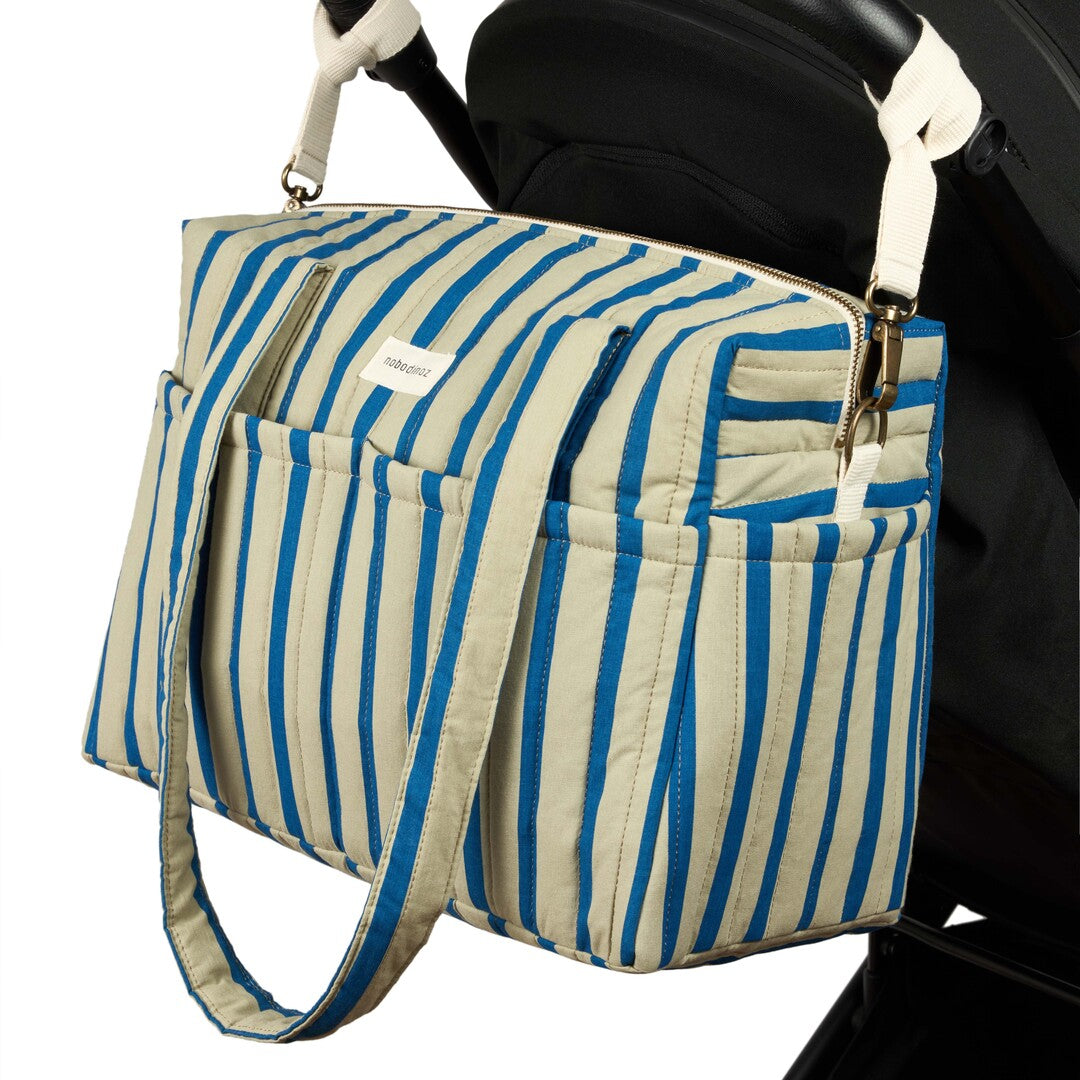 Nobodinoz - Stories Limited Edition Stroller Bag - Green Blue Stripes - Mabel & Fox